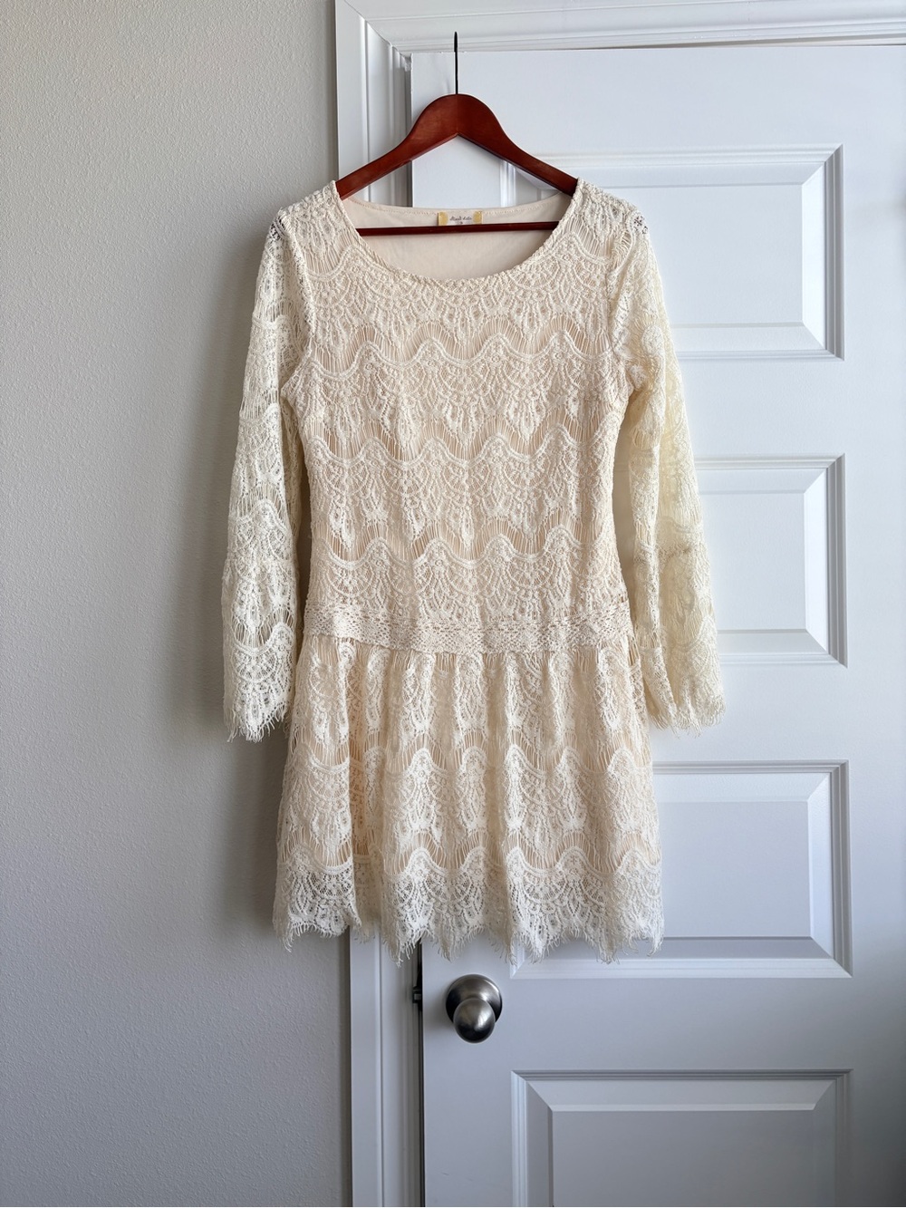 Altar’d State Ivory Crochet Lace Long Sleeve Mini Dress M